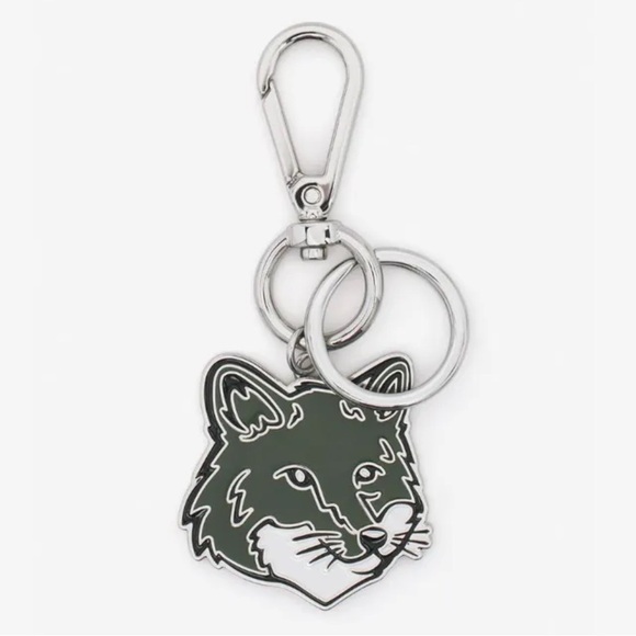 NWT MAISON KITSUNE Bold Fox Head Metal Keyring, Military Green - Picture 1 of 2
